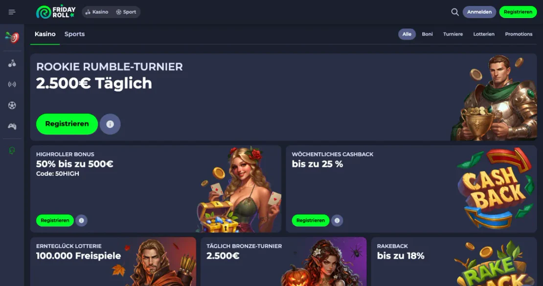 Bonusbereich auf der Website von Fridayroll
